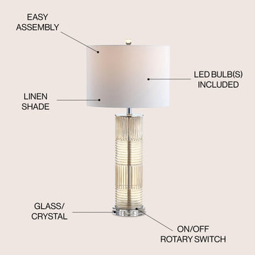 Genevieve 30" Glass/Crystal LED Table Lamp - JONATHAN Y